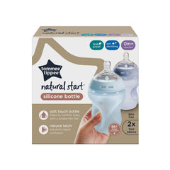 Tommee Tippee Closer to Nature Soft Feel Silicone Baby Bottle, Slow Flow Breast-Like, Anti Colic, Stain and Odor Resistant (9oz, 2 Count, Blue)