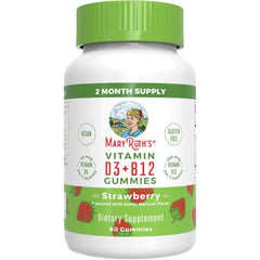 MARYRUTH'S Vitamin D3 + B12 Gummies for Ages 4+, Bone Health, 60 Servings | Bone Health, Immune Support, Energy Metabolism, Cognitive Function, Vegan