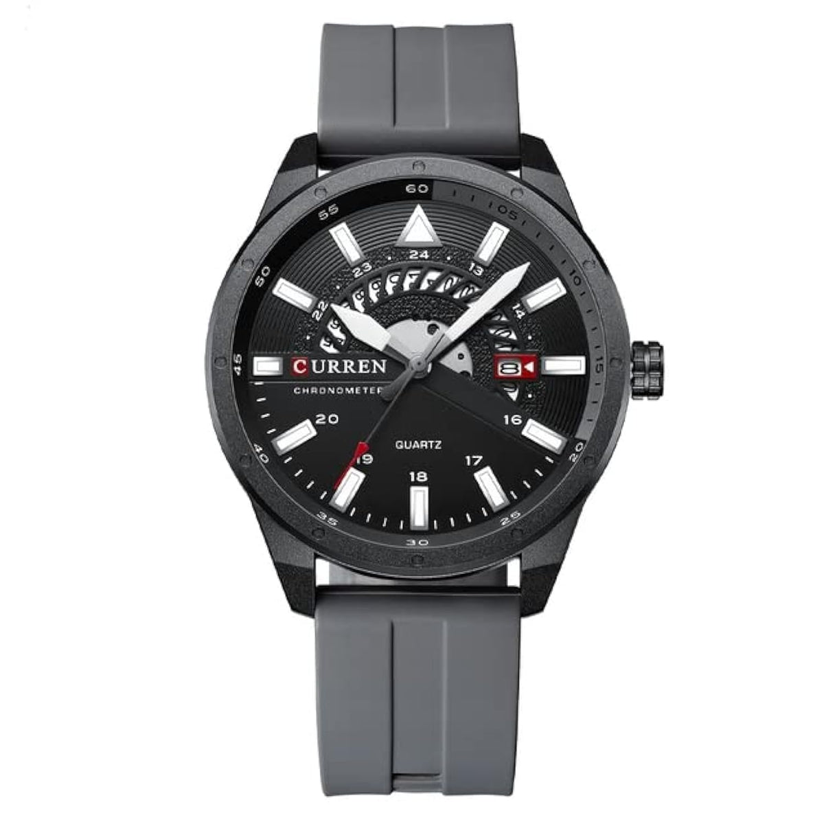 Top Brand Curren 8421 Man Quartz Watch Breathable Rubber Strap Date Display Sport Watches - GRAY