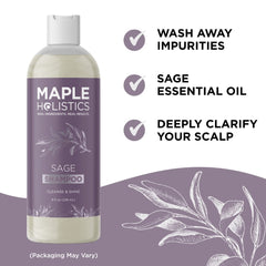 Maple Holistics Sage Shampoo for Anti Dandruff with Jojoba, Argan, and Organic Tea Tree Oil - Natural, Sulfate Free Treatment for Women and Men - Safe for Color Treated Hair (8 fl. oz.)