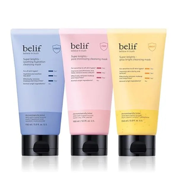 belif Super Knights Color Cleansing Mask Trio Choose Your Targeted Skincare: Pores, Glow & Soothing