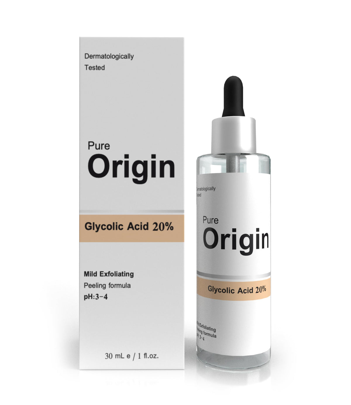 Pure Origin Glycolic Acid 20% Face Serum | Exfoliates & Renews The Skin | Recommended For Brighter Even Tone Skin | Eco-Friendly | Clinically Validated Serum | 30Ml
