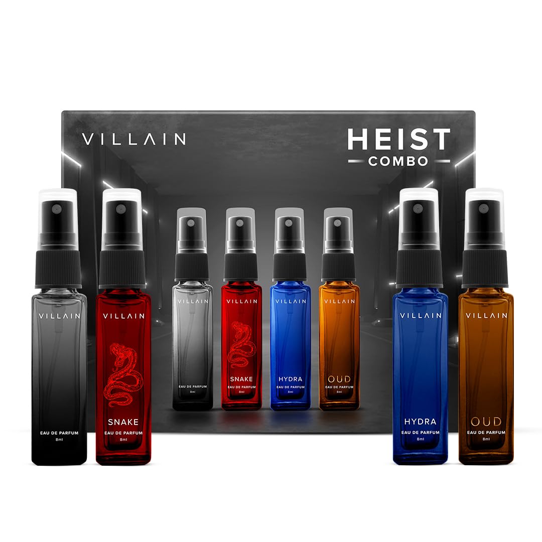 VILLAIN Heist Combo - 4 x 8ml | Premium Perfume Gift Set For Men | Eau De Parfum | Long Lasting Fragrance | Luxury Gift Kit