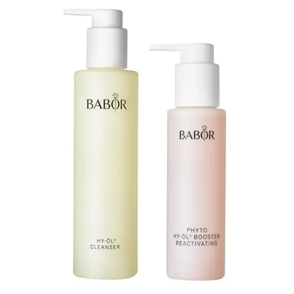 BABOR HY OL Cleanser & Phyto HY OL Booster Reactivating Set, Double Cleansing, Oil Cleanser and Makeup Remover Oil, Soothes and Reinvigorates Dry Skin