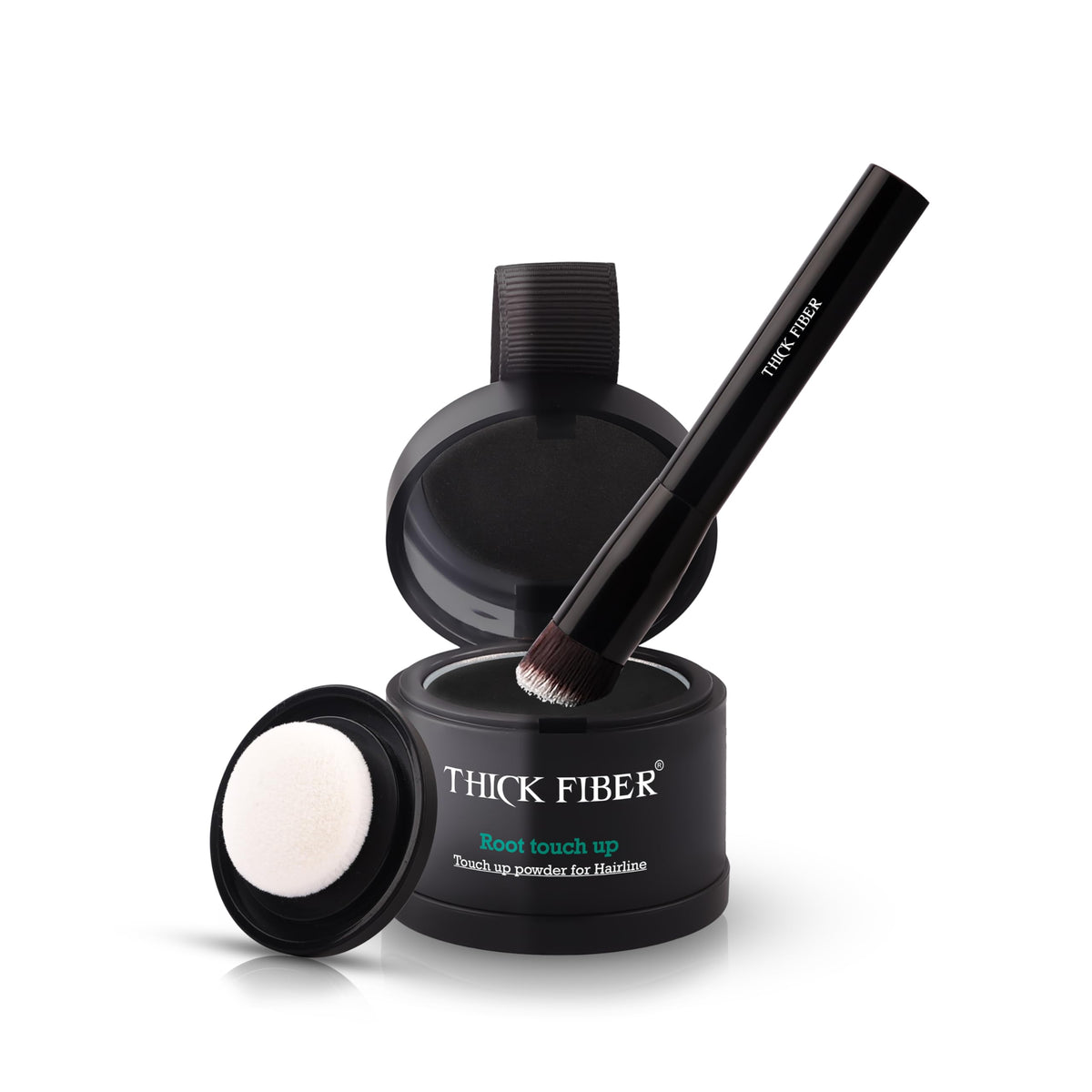 THICK FIBER Root Touch Up & Hairline Powder for Grey Root Coverage & Thin Hair – Water & Sweat Resistant with Precise Brush – Hair Loss Concealer for Roots, Bald Spots & Fill-In (Black)