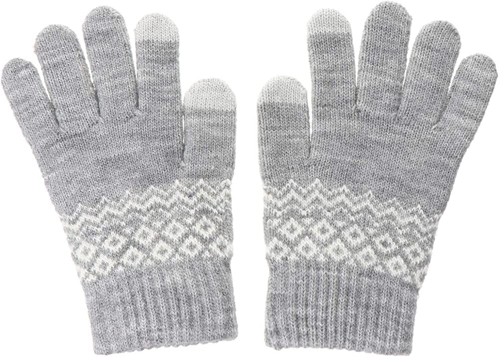 Women's Winter Touch Screen Gloves, Warm Fleece Lined Knit Gloves Elastic Cuff Winter Texting Gloves, Unisex Winter Warm Windproof Solid Color Knitted Mittens, Gloves with Touchscreen Fingers (Grey)