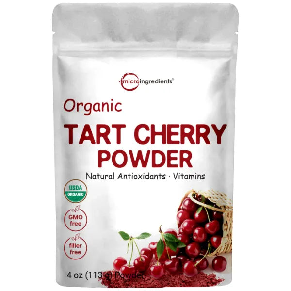 Micro Ingredients Organic Tart Cherry Powder, 4oz | Natural Fruit Flavor | US Grown Tart Cherries Source | No Sugar & Additives | Great for Drinks, Smoothie & Beverages | Non-GMO & Vegan Friendly
