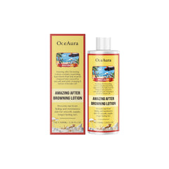 After-sun lotion with aloe vera and coconut extract for tanning, promotes deep nourishment and fast tanning results.