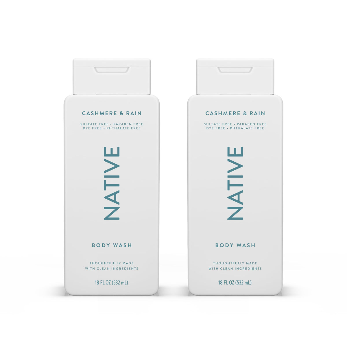 Native Body Wash Contains Naturally Derived Ingredients | For Women & Men, Sulfate, Paraben, & Dye Free Leaving Skin Soft and Hydrating | Cashmere & Rain 18 oz - 2 Pk
