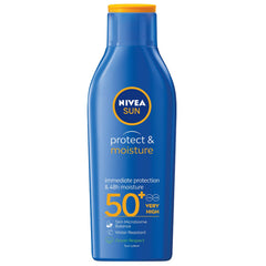 NIVEA SUN Lotion, Protect & Moisture, SPF 50+, Very High and Immediate UVA & UVB Protection, 48H Moisture, Water Resistant, Skin Microbiome Balance, 200ml
