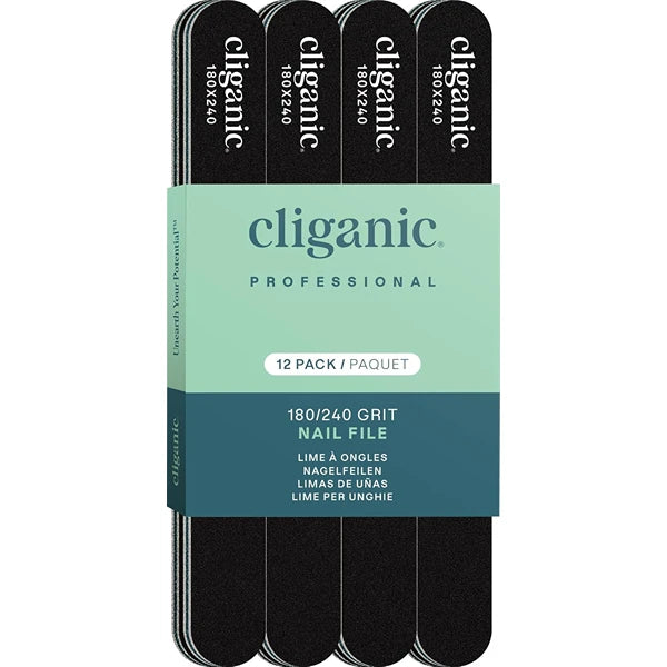 Cliganic 12 Pack Nail File Set: 180/240 Grit | Professional Emery Boards for Natural, Gel & Acrylic Nails | Washable Double Sided Kit