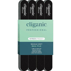 Cliganic 12 Pack Nail File Set: 180/240 Grit | Professional Emery Boards for Natural, Gel & Acrylic Nails | Washable Double Sided Kit