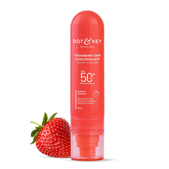 DOT & KEY Strawberry + Niacinamide Sunscreen Mist SPF 50+ PA+++ Brightens Skin, Lightweight Quick-Drying, Alcohol-Free, Hydrates & Refreshes, Easy Reapplication Transparent 80 ml (Pack of 1)
