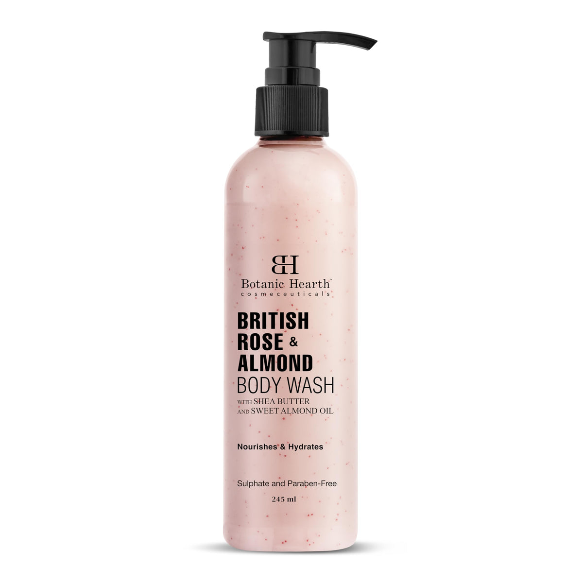 Botanic Hearth British Rose & Almond Body Wash with Shea Butter | Moisturizing Body Wash Shower Gel for Softer, Smoother Skin | Sulfate & Paraben Free | for Women & Men | 245ml
