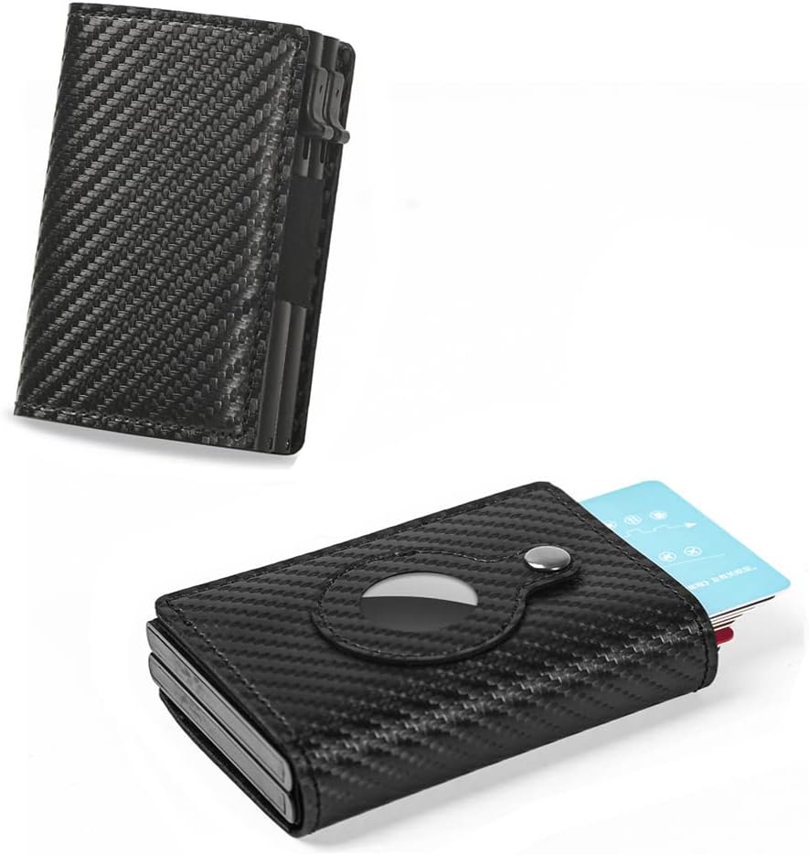 Fermido air tag wallet with double card case, twin carbon fiber wallet, automatic bifold pop up wallet money clip wallet, carbon fiber(duble box)