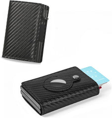 Fermido air tag wallet with double card case, twin carbon fiber wallet, automatic bifold pop up wallet money clip wallet, carbon fiber(duble box)