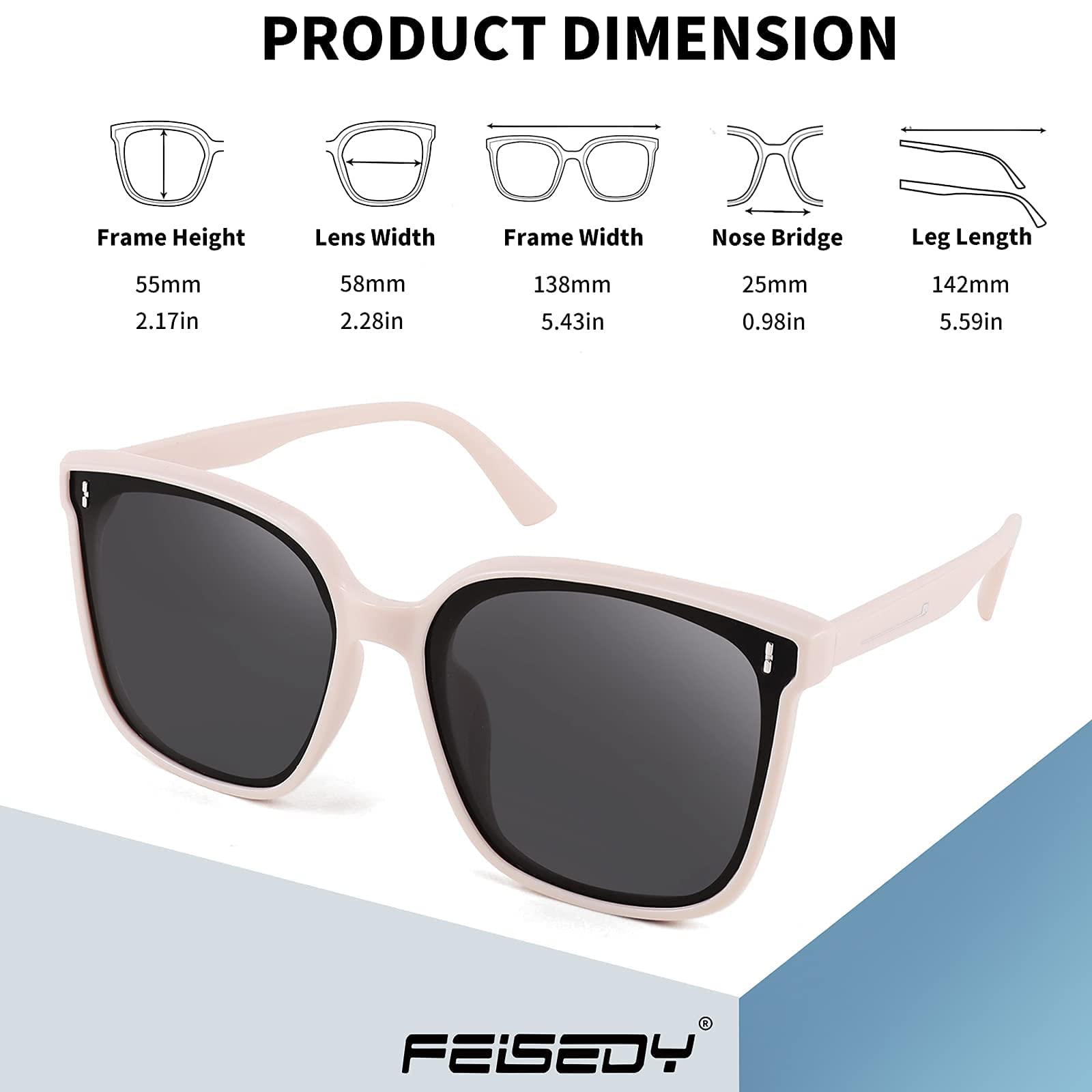 FEISEDY Women Oversized Vintage Polarized Sunglasses Square Cute Trendy Classic Simple Men B2758
