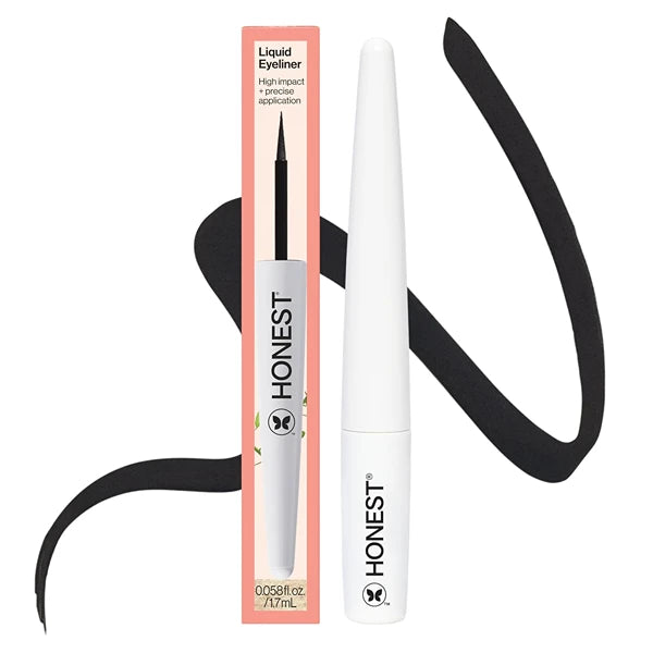 Honest Beauty Longlasting Liquid Eyeliner, Smudge Flake Proof, Precise Application, Hypoallergenic, Vegan, Cruelty-Free, Black, 0.58 fl oz
