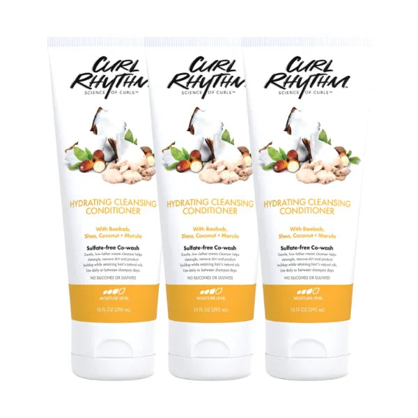 Curl Rhythm Hydrating Cleansing Cowash Conditioner for Curly Hair - Detangle, Frizz Free Shine & Co-wash with Shea Butter, Coconut & Marula For Wavy Kinky Coily Hair - Sulfate Free - 10 Fl Oz (3 Pack)