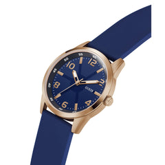 GUESS BR RS GLD CS W/P RS GLD TR/SUN BLUE DL/BLUE SMTH SILICONE STRP