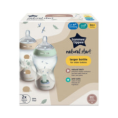 Tommee Tippee Closer To Nature Easi Vent Decorative Milk Feeding Bottle 340 ml, Moon White, Pack Of 2, Transparent/Pink/Grey Bottle, 2 Count (Pack Of 2)