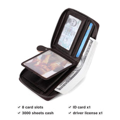 CHANPINCL Mens Genuine Leather Zipper Wallet RFID Secure Large Capacity Double Fold Multi-card Leather Wallets for Men and coin purse (Coffee)