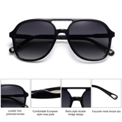 SOJOS Retro Vintage Polarized Sunglasses Double Bridge Brow Bar Square Aviators SJ2174