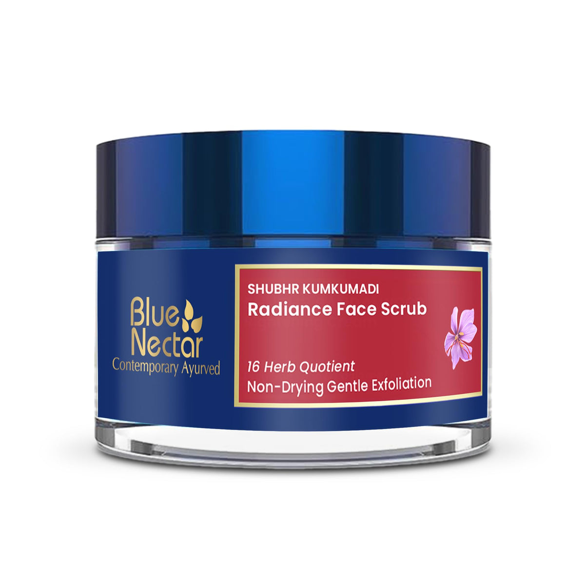 Blue Nectar Saffron Face Scrub for Glowing Skin by Exfoliating Face Scrub | Gentle Ayurvedic Kumkumadi Oil Tan Remover for Refreshing Sun-exposed Skin (16 Herbs, 50g)