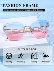AEVOGUE Oversized Rimless Diamond Cutting Sunglasses for Women (AE0534) - Blue/Pink