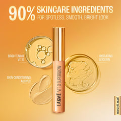 LAKMÉ Makeup+Skincare Vit C Superglow Liquid Concealer Natural Full Coverage, 10 Ivory, 5.4ml (All Skin Type)