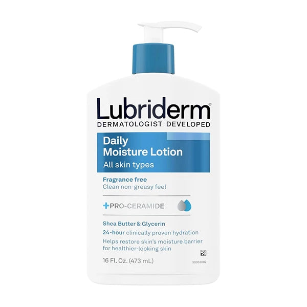 Lubriderm Fragrance Free Daily Moisture Lotion + Pro-Ceramide, Shea Butter & Glycerin, Face, Hand & Body Lotion for Sensitive Skin, Hydrating Lotion for Healthier-Looking Skin, 16 fl. oz