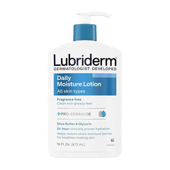 Lubriderm Fragrance Free Daily Moisture Lotion + Pro-Ceramide, Shea Butter & Glycerin, Face, Hand & Body Lotion for Sensitive Skin, Hydrating Lotion for Healthier-Looking Skin, 16 fl. oz