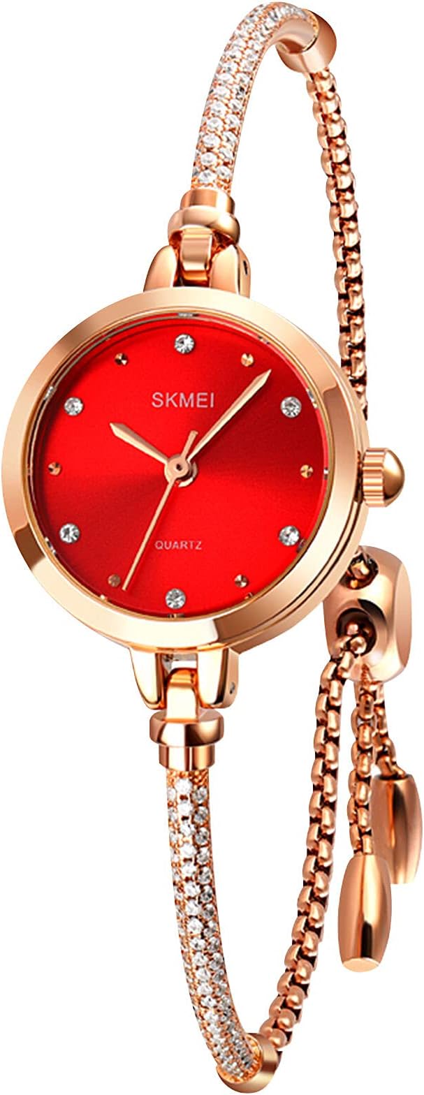 SKMEI Women Wrist Watch Thin Premium Crystal-Accented Rose Gold - Red