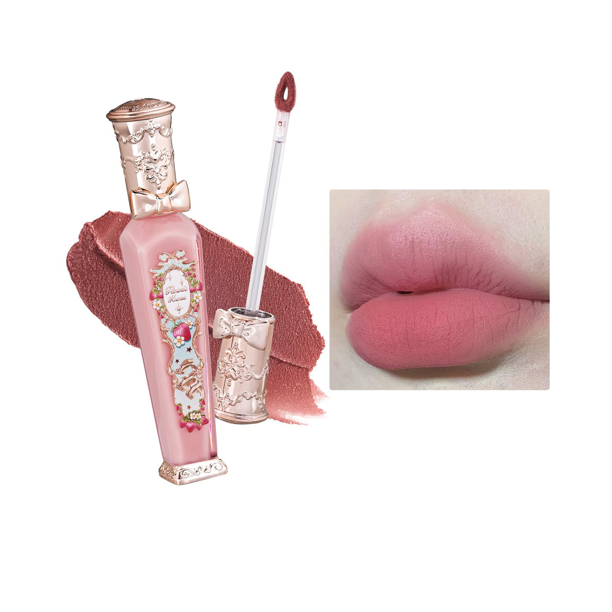 Flower Knows Strawberry Rococo Series Cloud Lip Cream Lipsticks Women Beauty Cosmetic Lip Makeup Easy to Wear Natural Lipstick (04 Strawberry Moon)