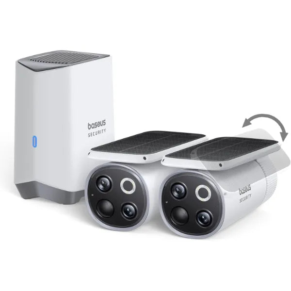 Baseus S1 Pro Solar Security Camera 2-Cam Kit – Wireless Outdoor Cameras, Auto Sunlight-Tracking, 3K Clarity, Forever Power, 16TB Expandable Storage, No Monthly Fee
