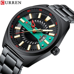 CURREN Men's Quartz Sports Brand Luxury Business Waterproof Automatic Date Stainless - BLACK