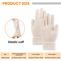 Women's Winter Touchscreen Gloves, Warm Fleece Lined Knit Gloves, Elastic Cuff Winter Texting Gloves, Warm Windproof Solid Color Mittens, Warm Touch Screen Knit Fleece Gloves for Cold Weather (2 Pair)