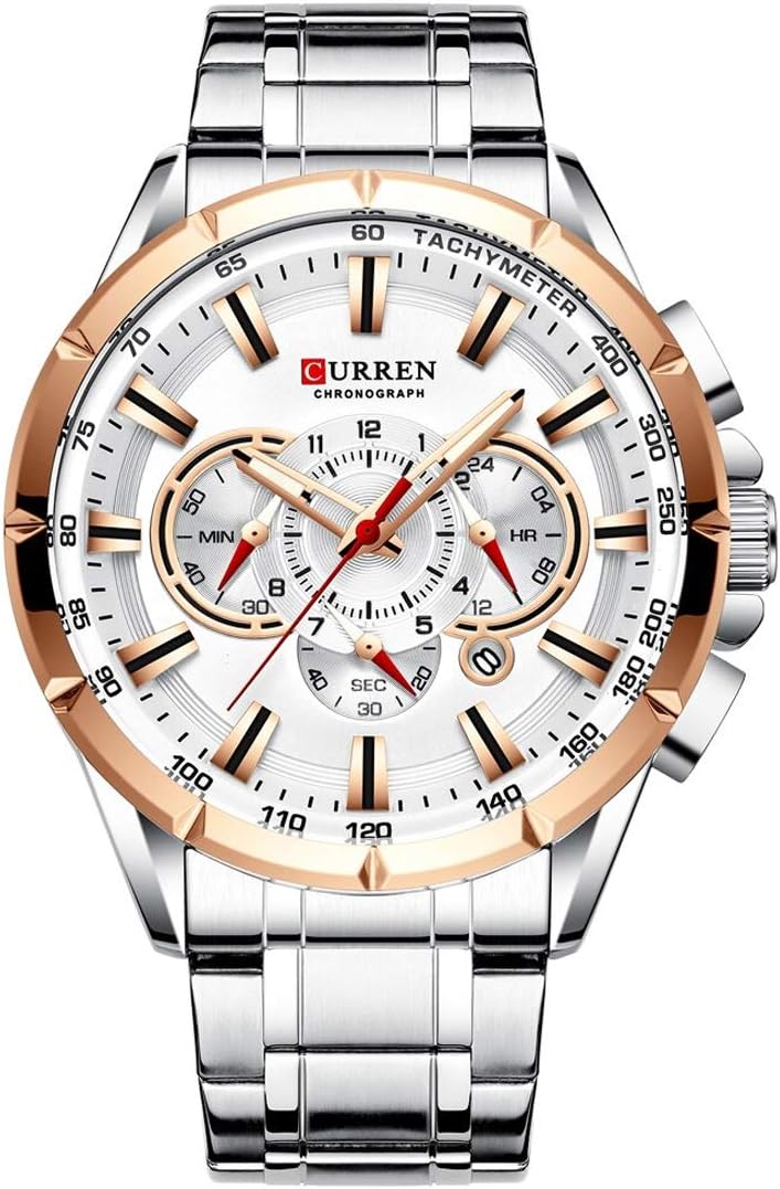 CURREN Quartz Chronograph Analogue Brown Men Wrist Watch CR-8363-Silver White