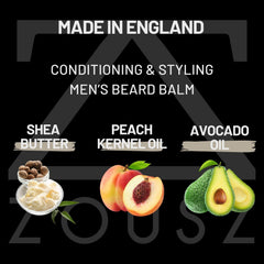 ZOUSZ Gold Oud Premium Beard Balm - Rich Oud Scented Beard Grooming and Skincare Butter for Men - Natural Avocado, Argan, Macadamia Oils - Moisturises, Conditions, Removes Beardruff 50g