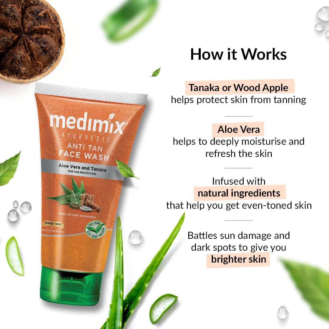 Medimix Anti Tan Face Wash - Fights Tanning & Dark Spots - Fast Acting Ayurveda - With Tanaka & Aloe Vera - 150 ml