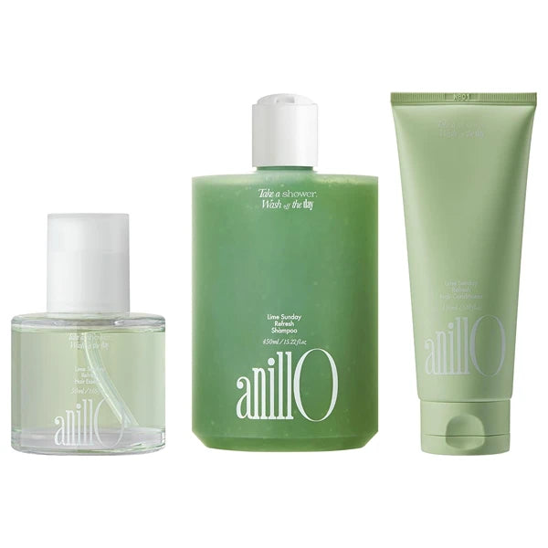 ANILLO Lime Sunday Refresh Trio Set – Daily Hair Care with Shampoo (Vitamin C & Korean Tangerine), Essence (Tea Tree Oil & Green Mint), Conditioner (Protein & Amino Acids) – Paraben-Free