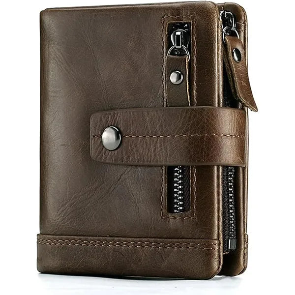 SLGOL Men‘s Leather Wallet Genuine Leather RFID Blocking Bifold Zipper Pocket Card Holder with ID Window and Card Case Purse - 828-coffee