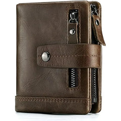 SLGOL Men‘s Leather Wallet Genuine Leather RFID Blocking Bifold Zipper Pocket Card Holder with ID Window and Card Case Purse - 828-coffee
