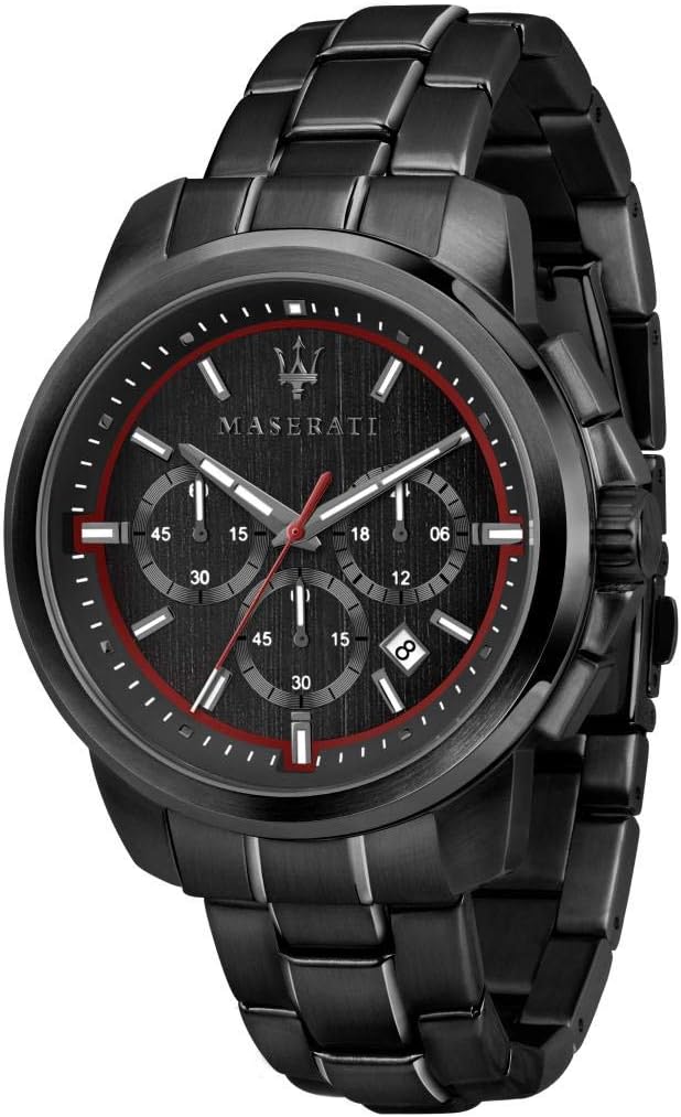 Maserati Men's Watch, Successo Collection, Chronograph Watch, Made of Stainless Steel and Black PVD - R8873621014, Black, Bracelet