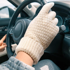 Women's Winter Touchscreen Gloves, Warm Fleece Lined Knit Gloves, Elastic Cuff Winter Texting Gloves, Warm Windproof Solid Color Mittens, Warm Touch Screen Knit Fleece Gloves for Cold Weather (2 Pair)