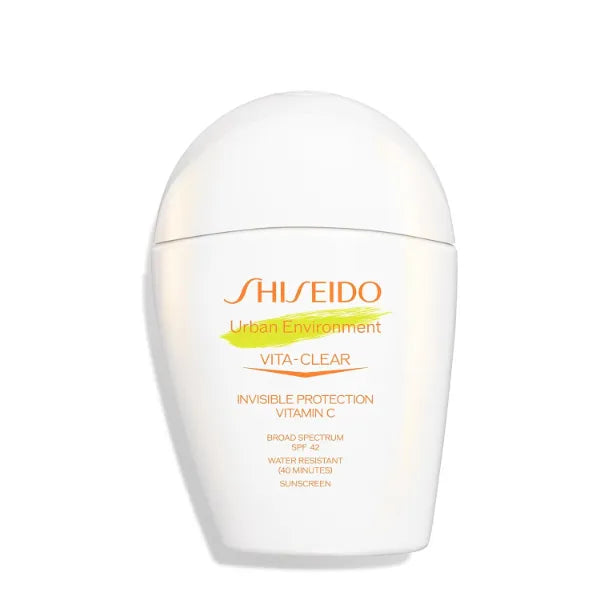Shiseido Urban Environment Vita-Clear Sunscreen SPF 42, Invisible Formula with Vitamin C, No-Shine, Makeup Effect for 8 Hours, Non-Comedogenic, 30 mL