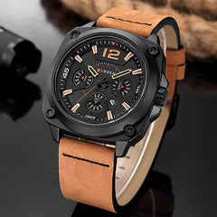 Curren 8260 Sports Leather Strap Analog Dail Watch Alloy Case Quartz Watch - Black, Brown