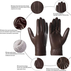 Harssidanzar Men's Italian Sheepskin Leather Gloves - Brown