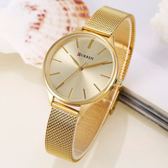 CURREN Ladies Analog Watch Gold Stainless Steel Case Gold Dial Gold Stainless Steel Case, Gold