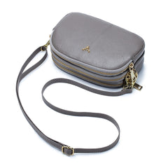 Small Crossbody Bags Genuine Leather Shoulder Handbags Trendy Design Cellphone Purses for Women and Girls - Grey